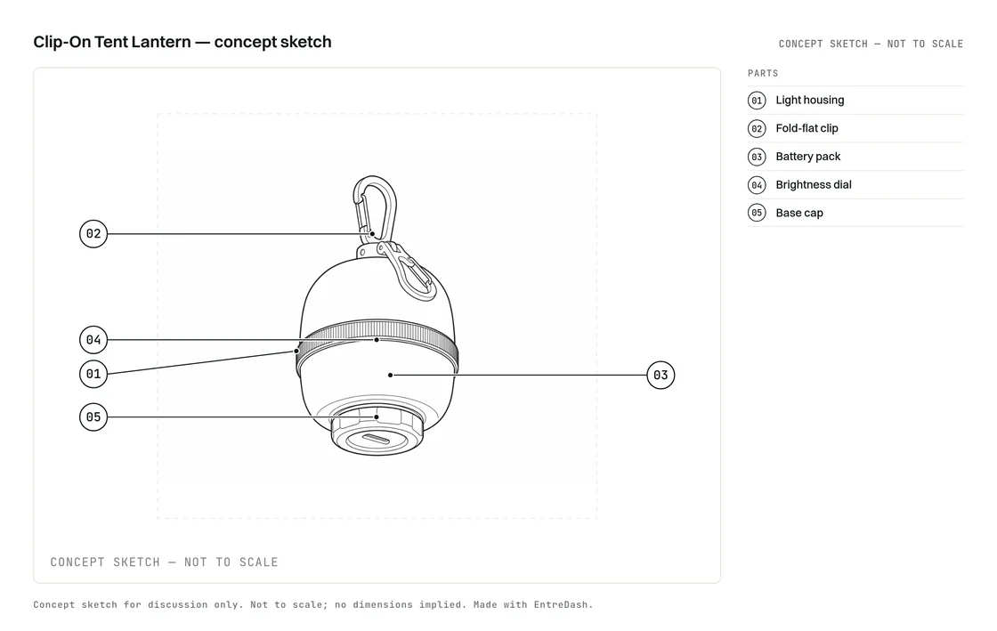 Sketch of the Clip-On Tent Lantern